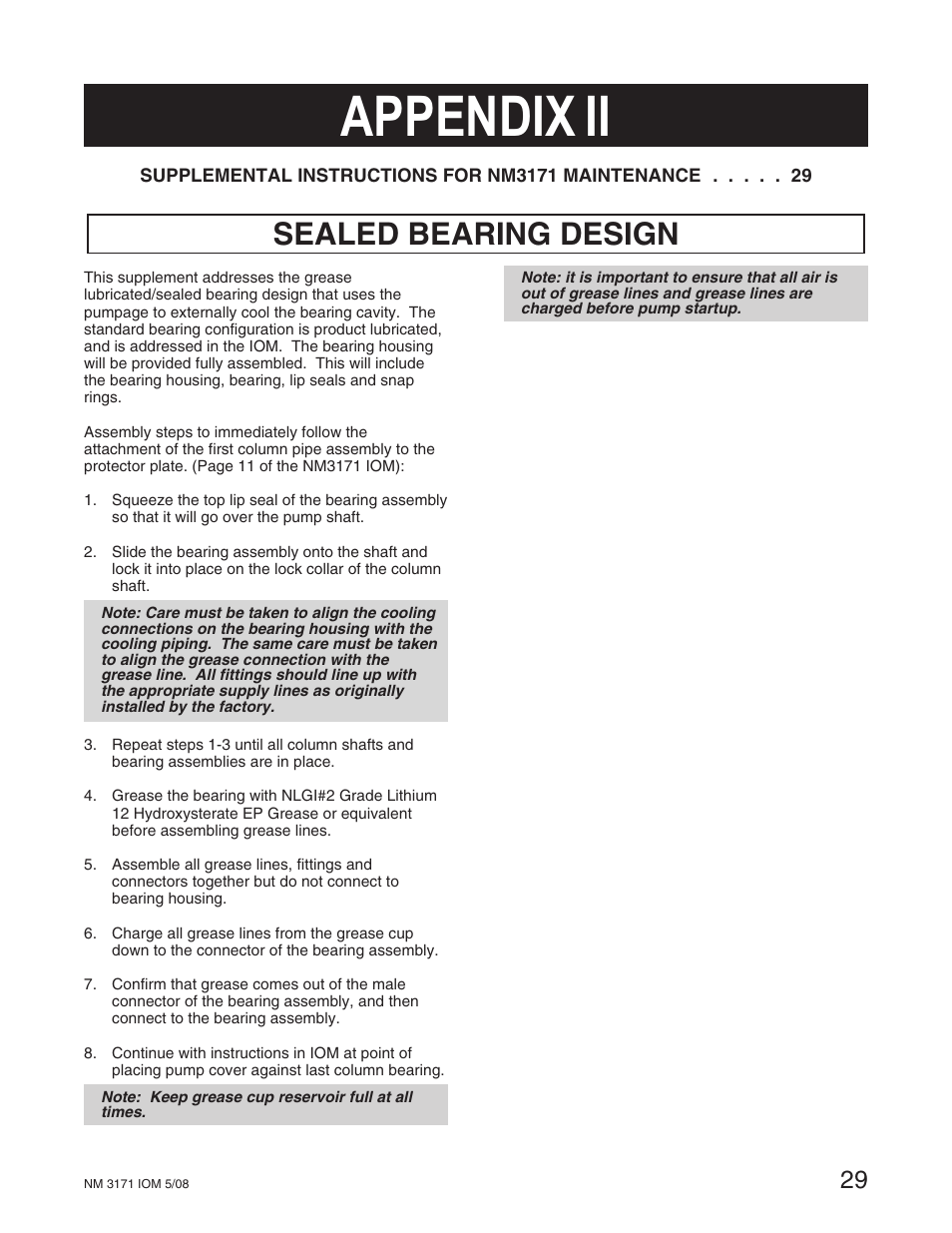 Appendix ii, Sealed bearing design | Goulds Pumps NM3171 - IOM User Manual | Page 35 / 40