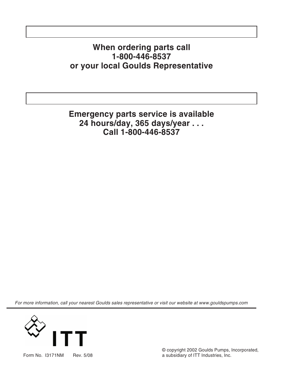 How to order, Emergency service | Goulds Pumps NM3171 - IOM User Manual | Page 40 / 40