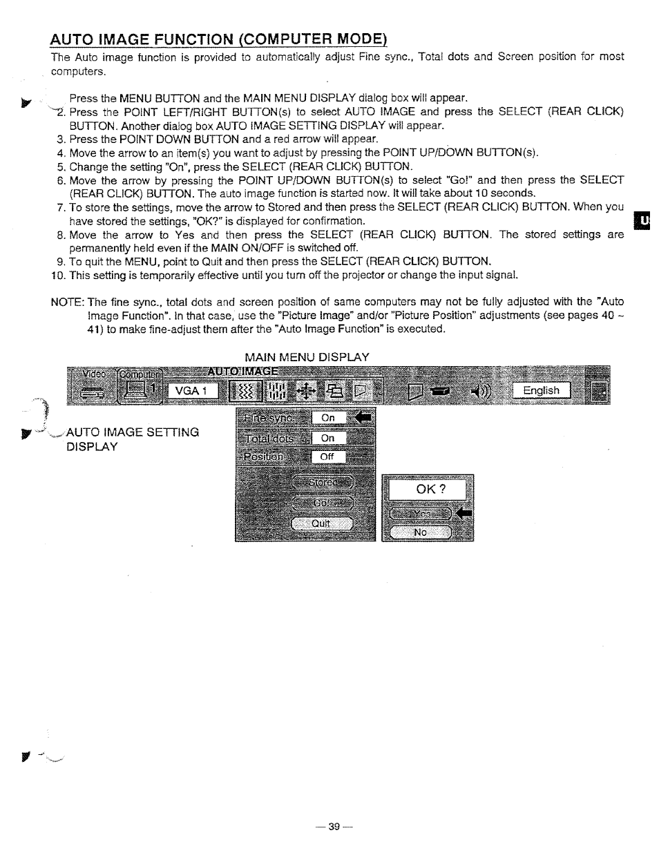 Auto image function (computer mode) | Ask Proxima Pro AV 9310L User Manual | Page 37 / 49