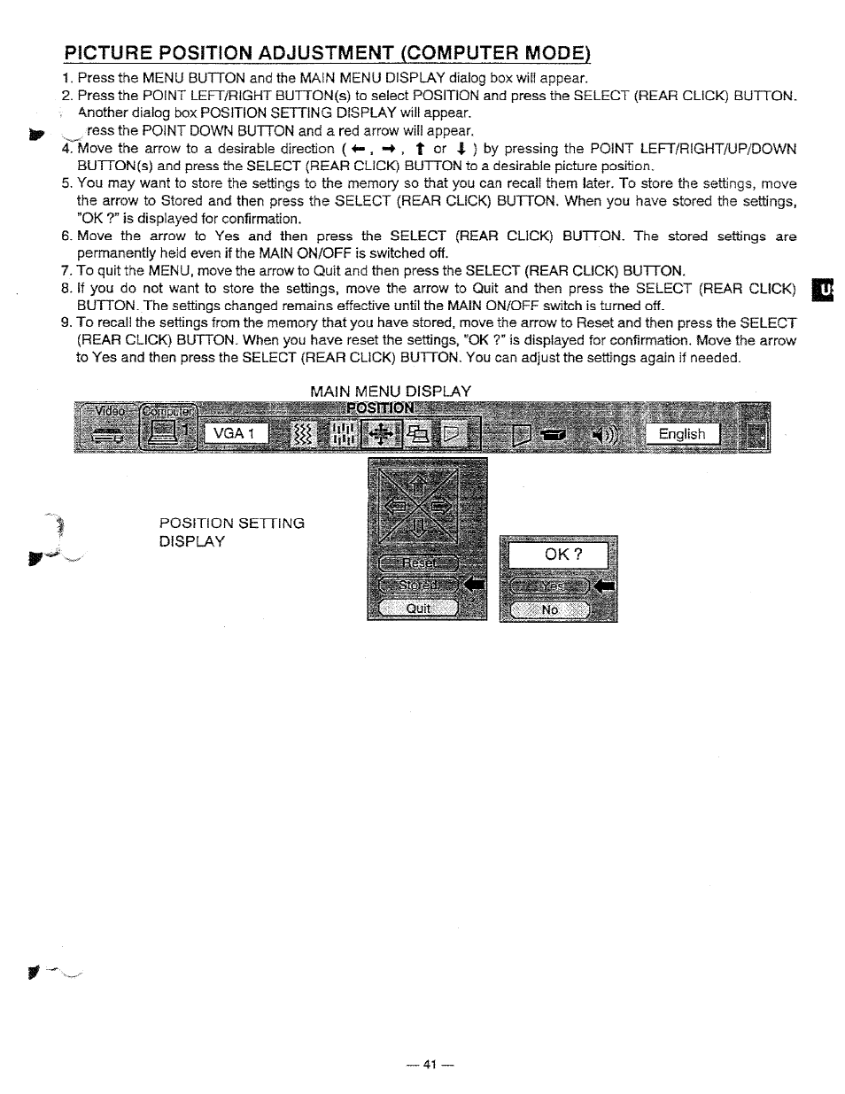 Picture position adjustment (computer mode), F~l 1 | Ask Proxima Pro AV 9310L User Manual | Page 39 / 49