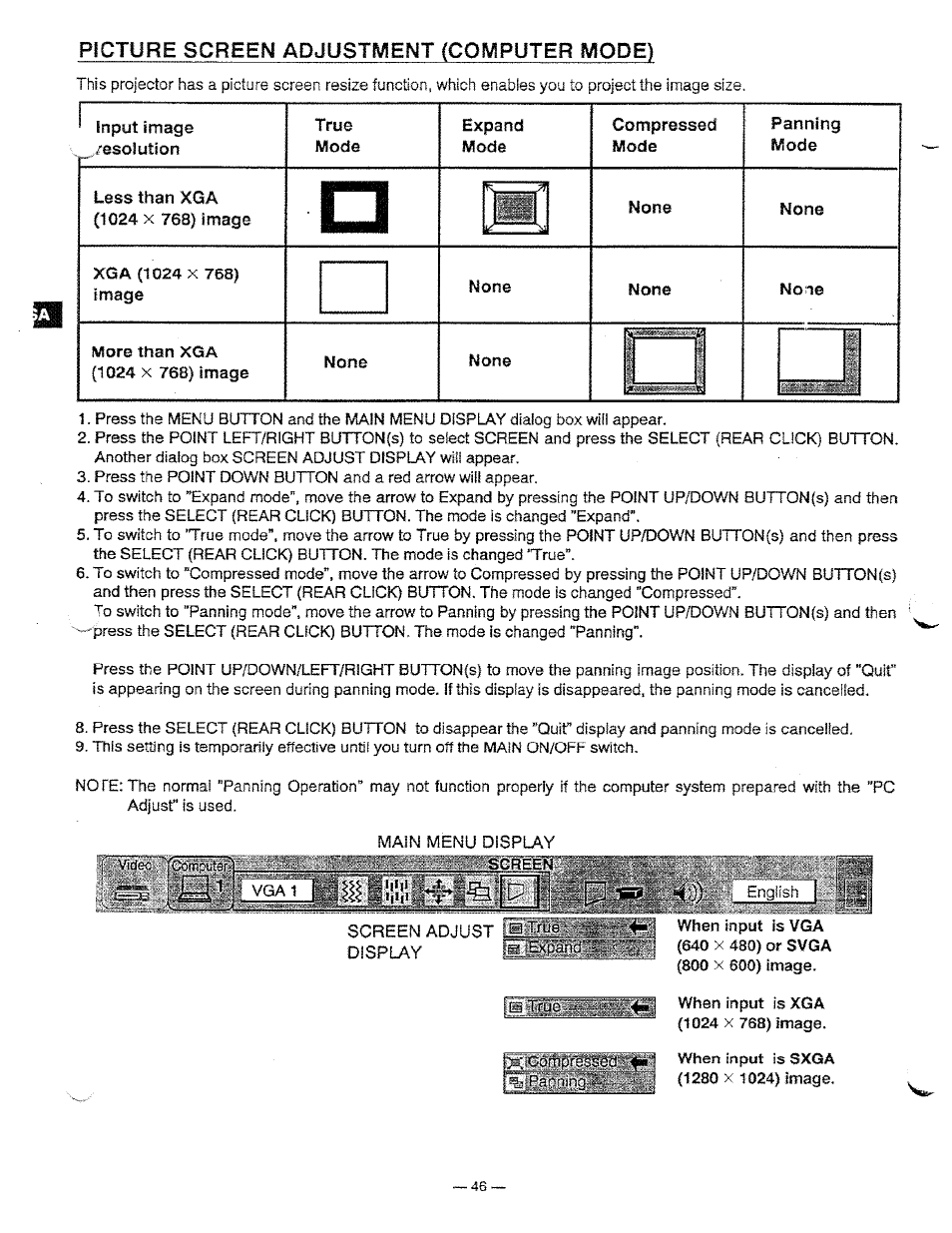 Picture screen adjustment (computer mode) | Ask Proxima Pro AV 9310L User Manual | Page 44 / 49