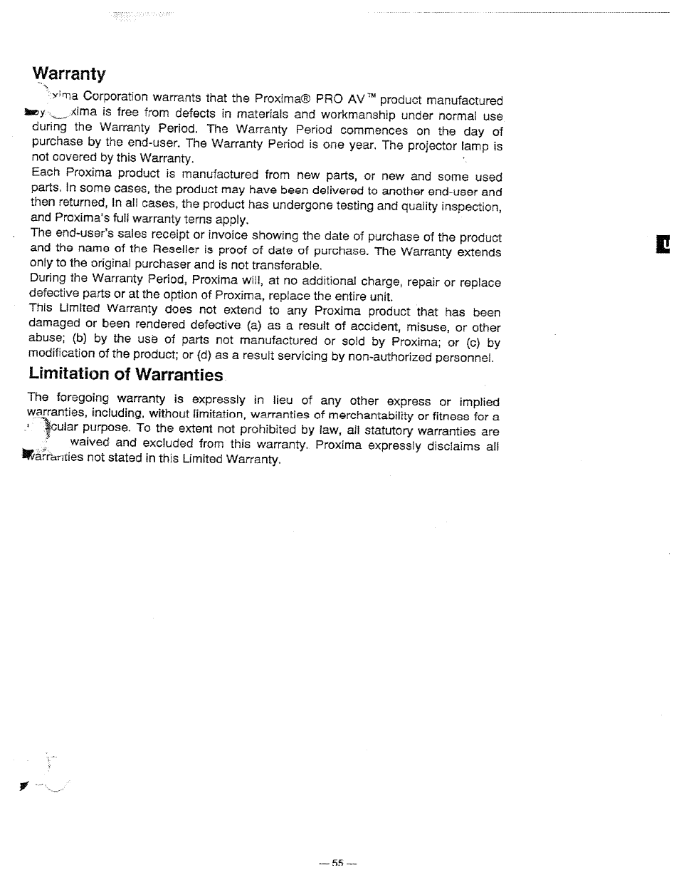 Warranty, Limitation of warranties | Ask Proxima Pro AV 9310L User Manual | Page 49 / 49