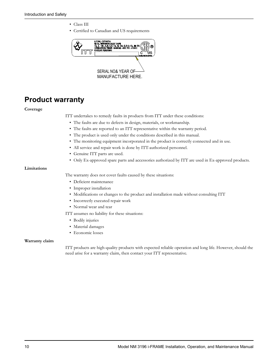 Product warranty | Goulds Pumps NM 3196 i-FRAME - IOM User Manual | Page 12 / 126