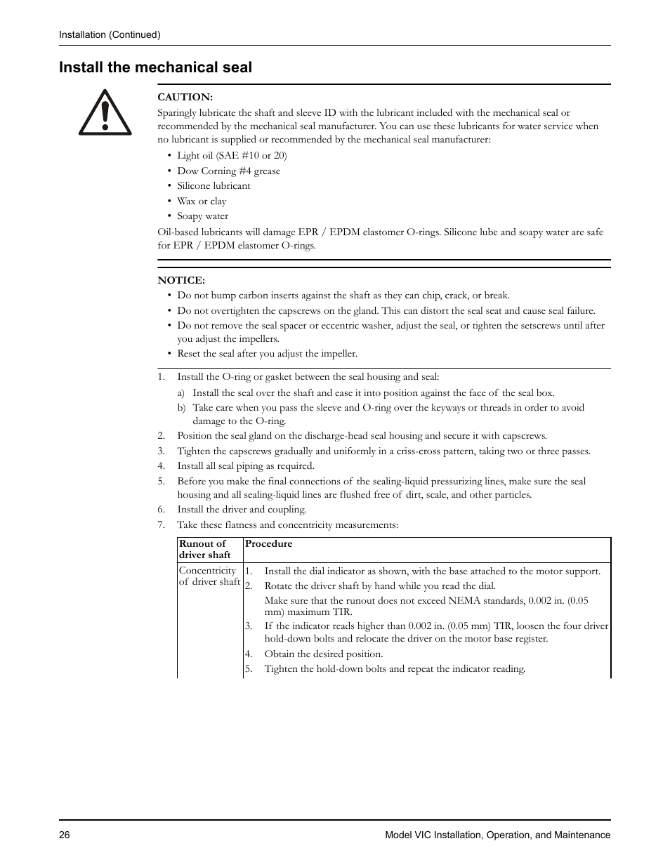 Install the mechanical seal | Goulds Pumps VIC - IOM User Manual | Page 28 / 72