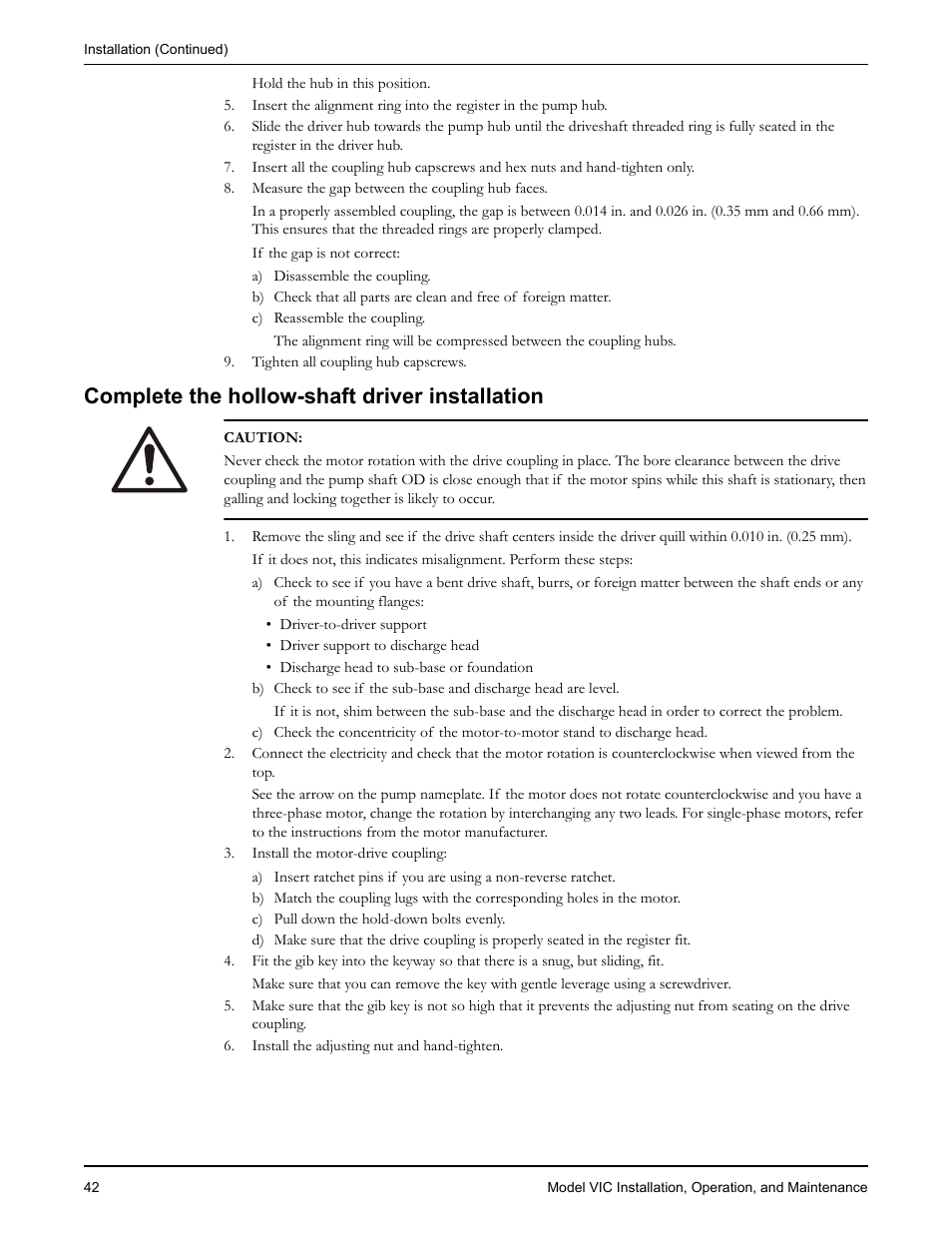 Complete the hollow-shaft driver installation | Goulds Pumps VIC - IOM User Manual | Page 44 / 72