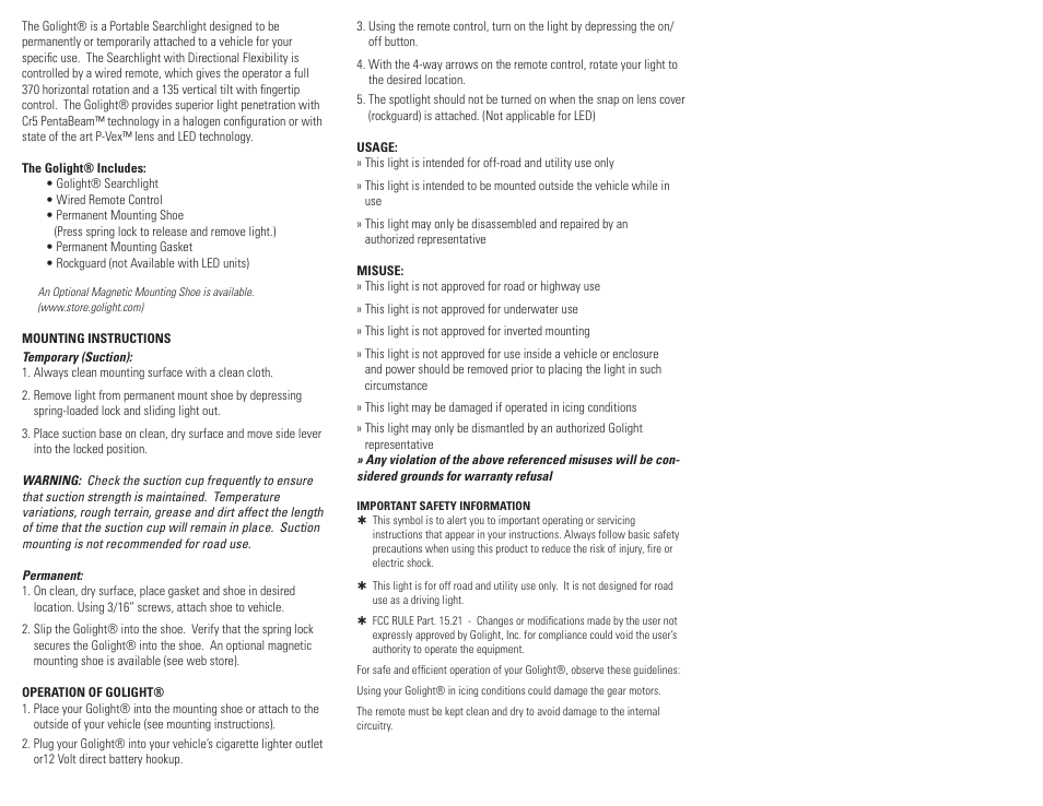 Golight 5149 User Manual | Page 2 / 2