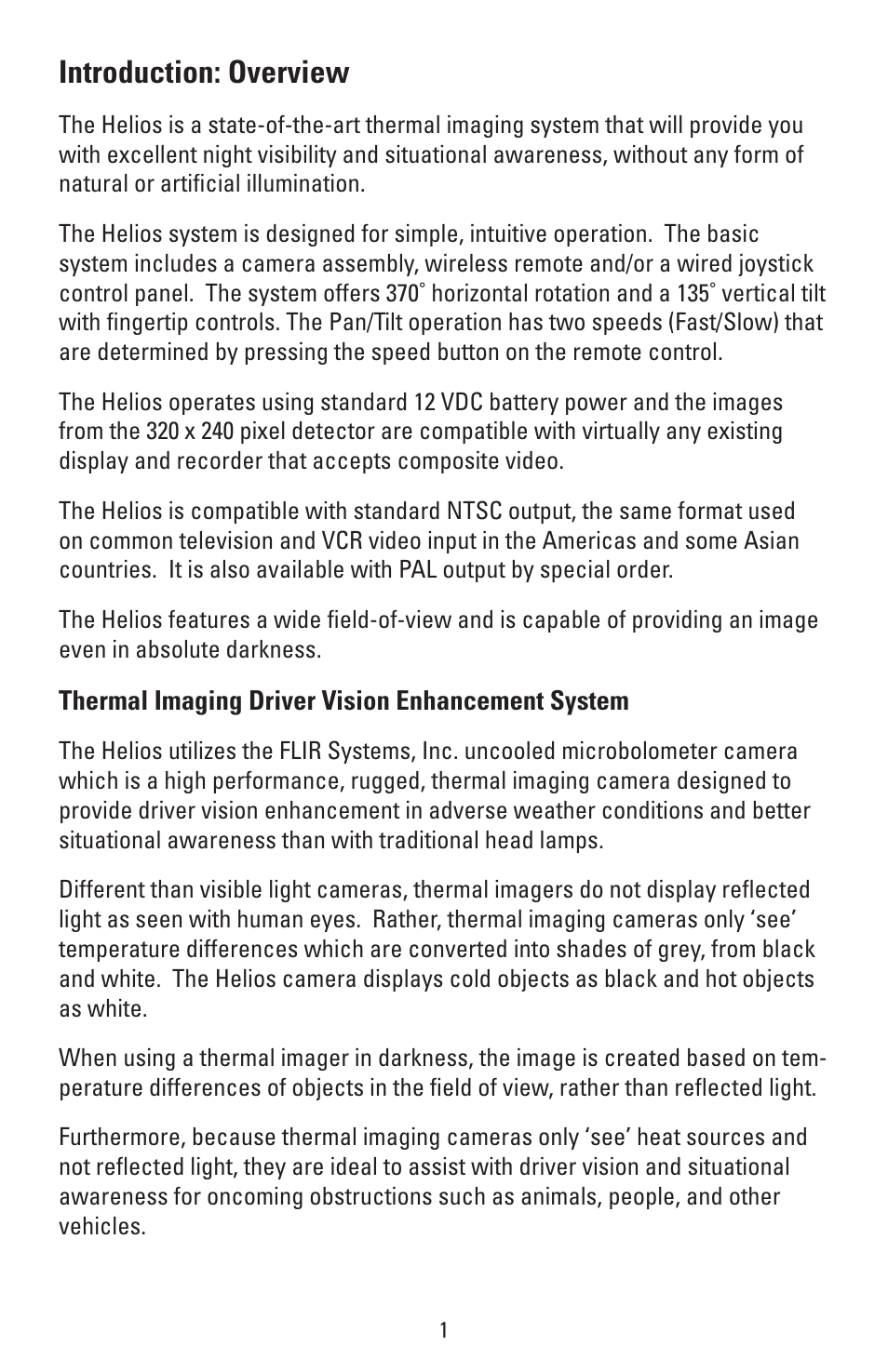 Introduction: overview | Golight HELIOS Thermal Imaging Camera User Manual | Page 4 / 20