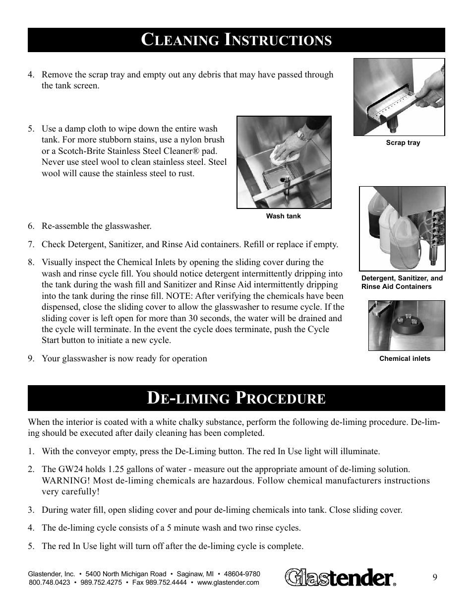 Leaning, Nstructions, Liming | Rocedure | Glastender GW24 User Manual | Page 11 / 16
