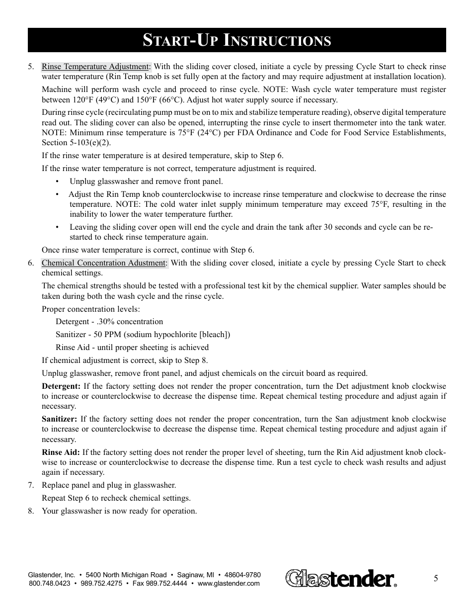 Tart, Nstructions | Glastender GW24 User Manual | Page 7 / 16