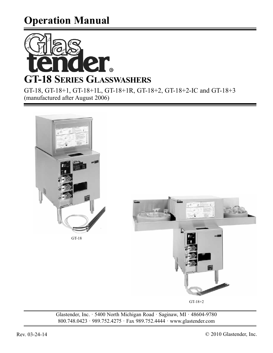Glastender GT-18 User Manual | 16 pages