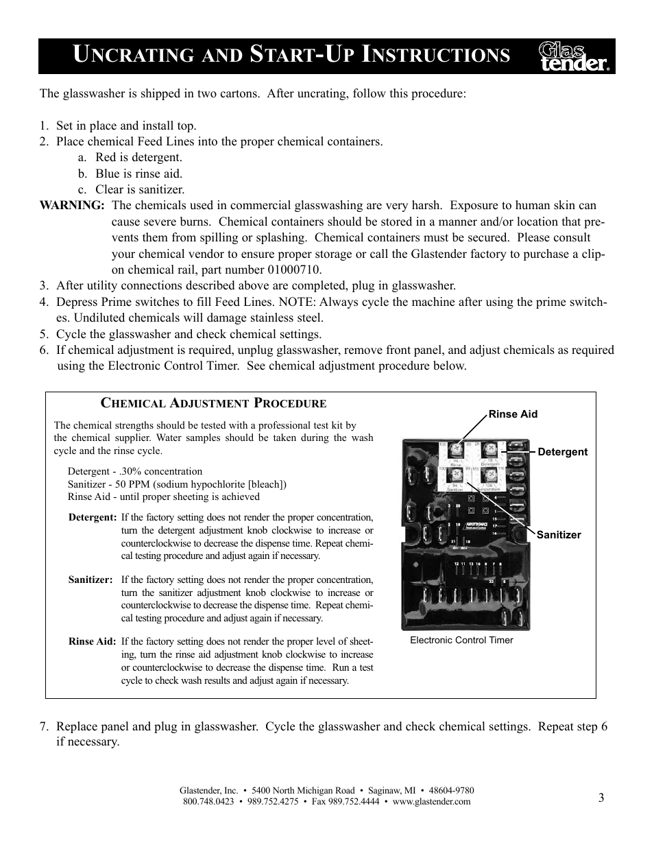 Ncrating, Tart, Nstructions | Glastender GT-18 User Manual | Page 5 / 16
