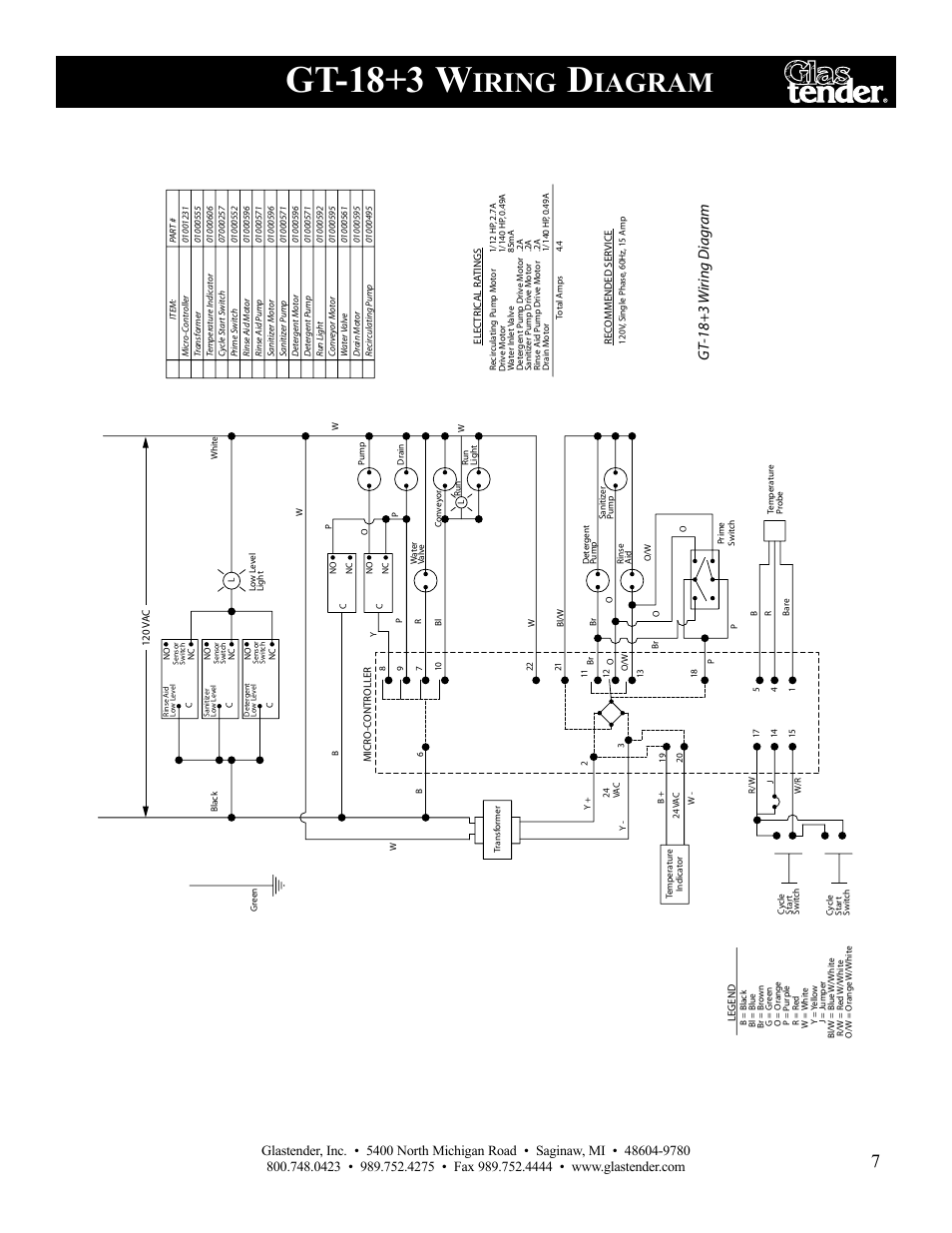Gt-18+3 w, Iring, Iagram | Gt-18+3 wiring diagr am | Glastender GT-18 User Manual | Page 9 / 16