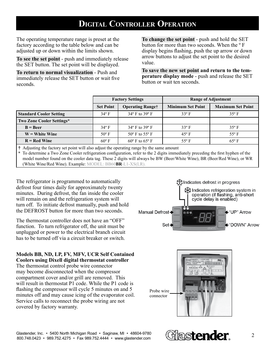 Igital, Ontroller, Peration | Glastender WR User Manual | Page 3 / 13