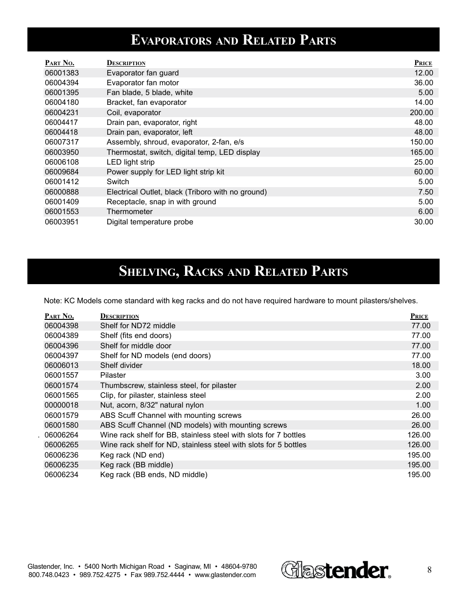 Vaporators, Elated, Arts | Helving, Acks | Glastender WR User Manual | Page 9 / 13