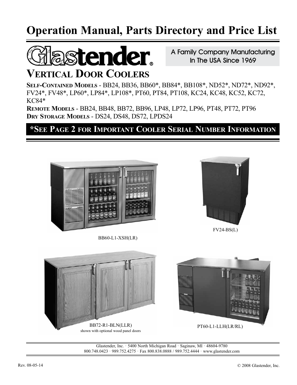 Glastender Vertical Door Coolers User Manual | 36 pages