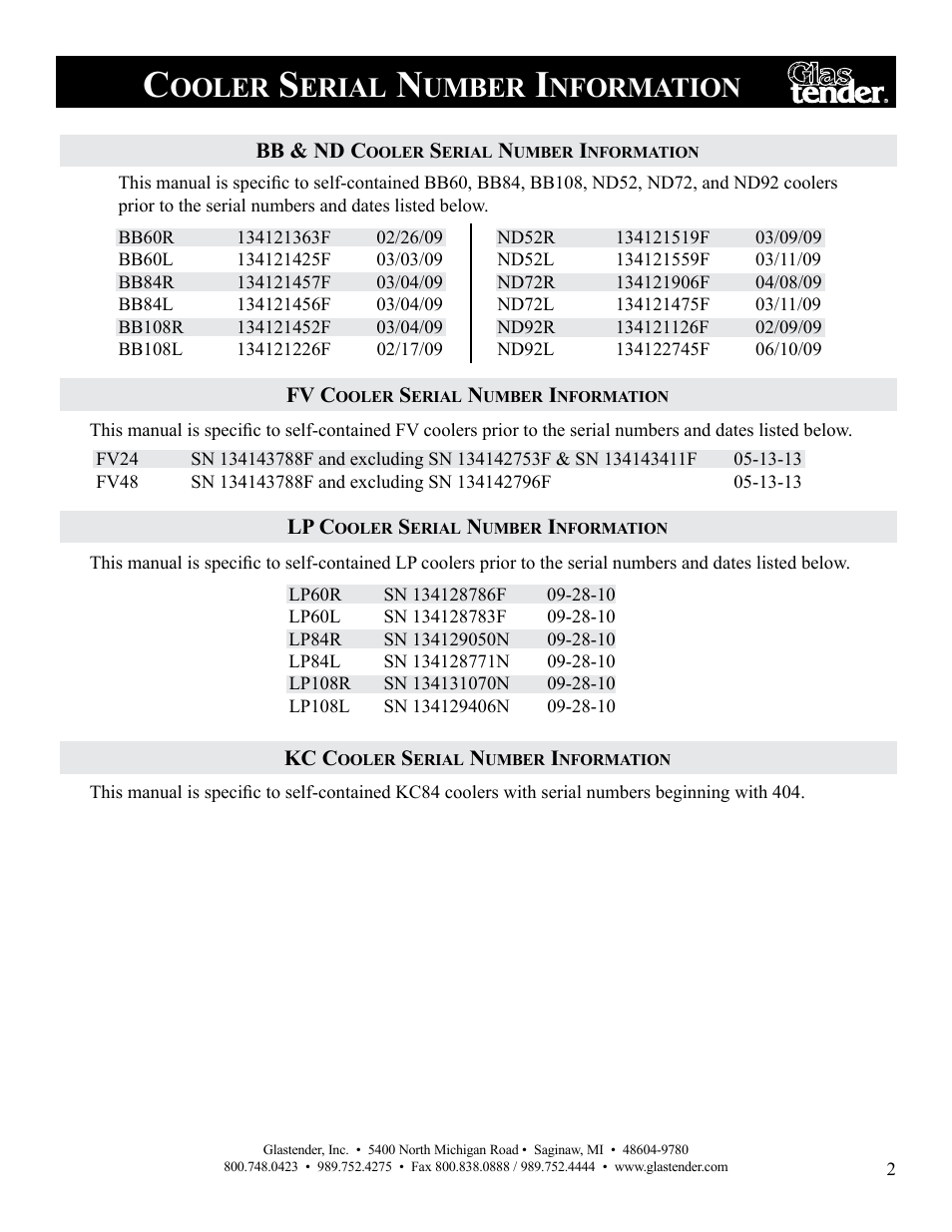 Ooler, Erial, Umber | Nformation | Glastender Vertical Door Coolers User Manual | Page 3 / 36