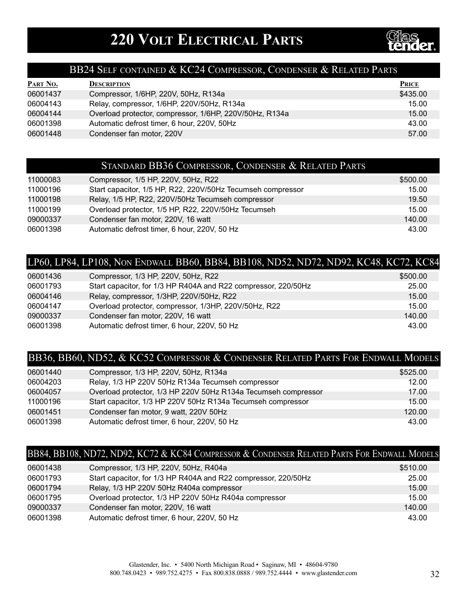 220 v, Lectrical, Arts | Bb24 s, Kc24 c, Bb36 c | Glastender Vertical Door Coolers User Manual | Page 33 / 36