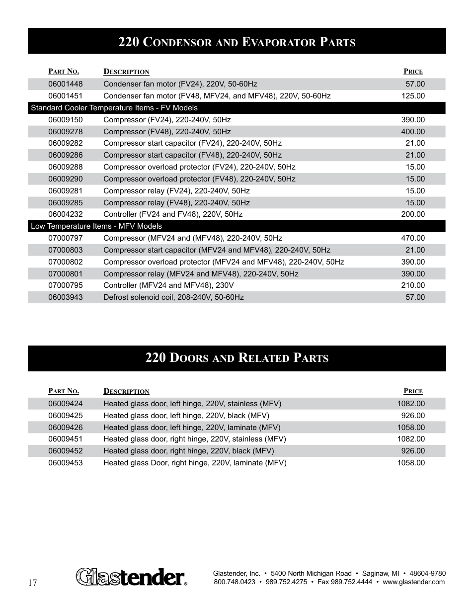 220 c, 220 d, Ondensor | Vaporator, Arts, Oors, Elated | Glastender MFV48 User Manual | Page 18 / 18