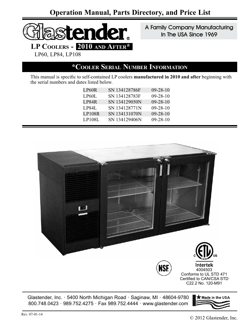 Glastender LP108 User Manual | 13 pages