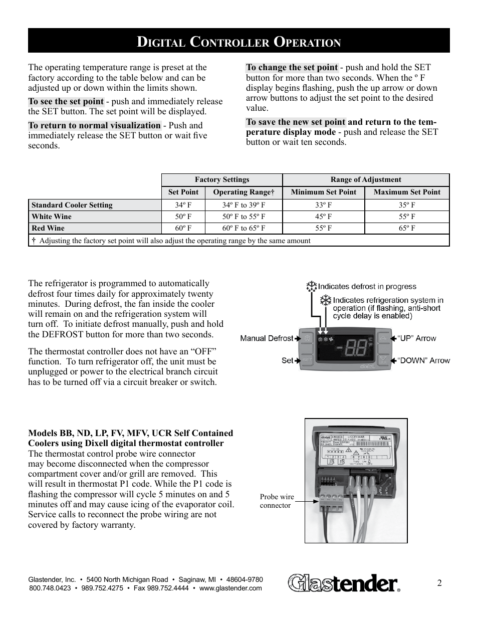 Igital, Ontroller, Peration | Glastender LP108 User Manual | Page 3 / 13