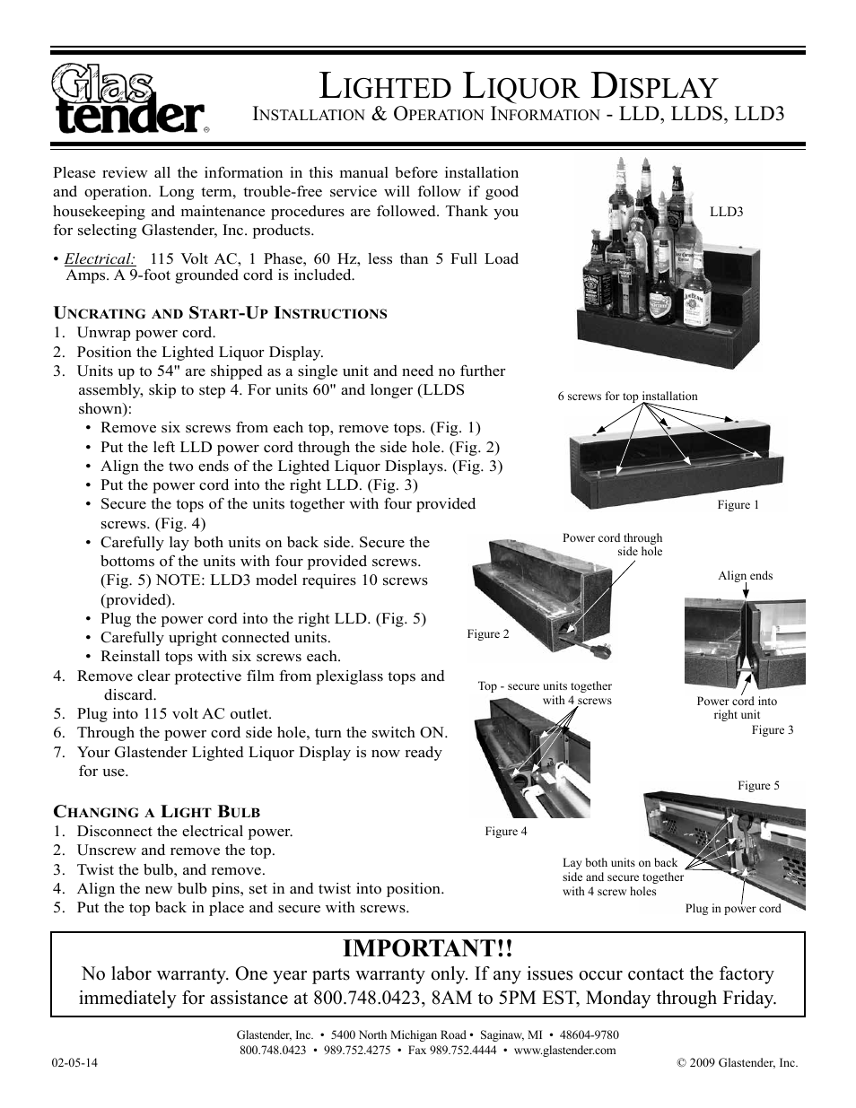 Glastender LLD3 User Manual | 5 pages