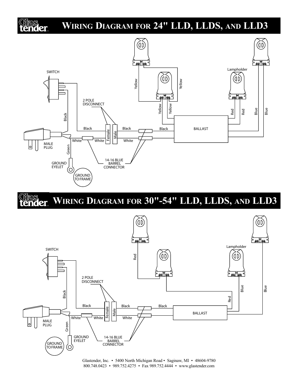 24" lld, llds, Lld3 w, 30"-54" lld, llds | Lld3, Iring, Iagram | Glastender LLD3 User Manual | Page 3 / 5