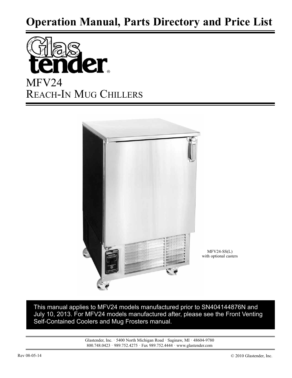 Glastender MFV24 Reach-In Mug Chillers User Manual | 16 pages