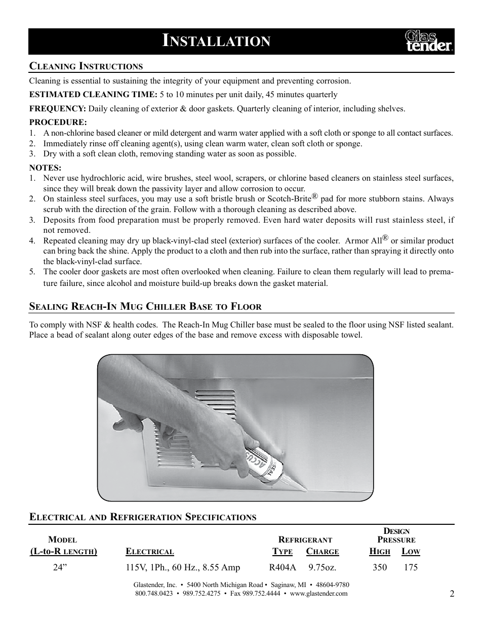 Nstallation | Glastender MFV24 Reach-In Mug Chillers User Manual | Page 5 / 16