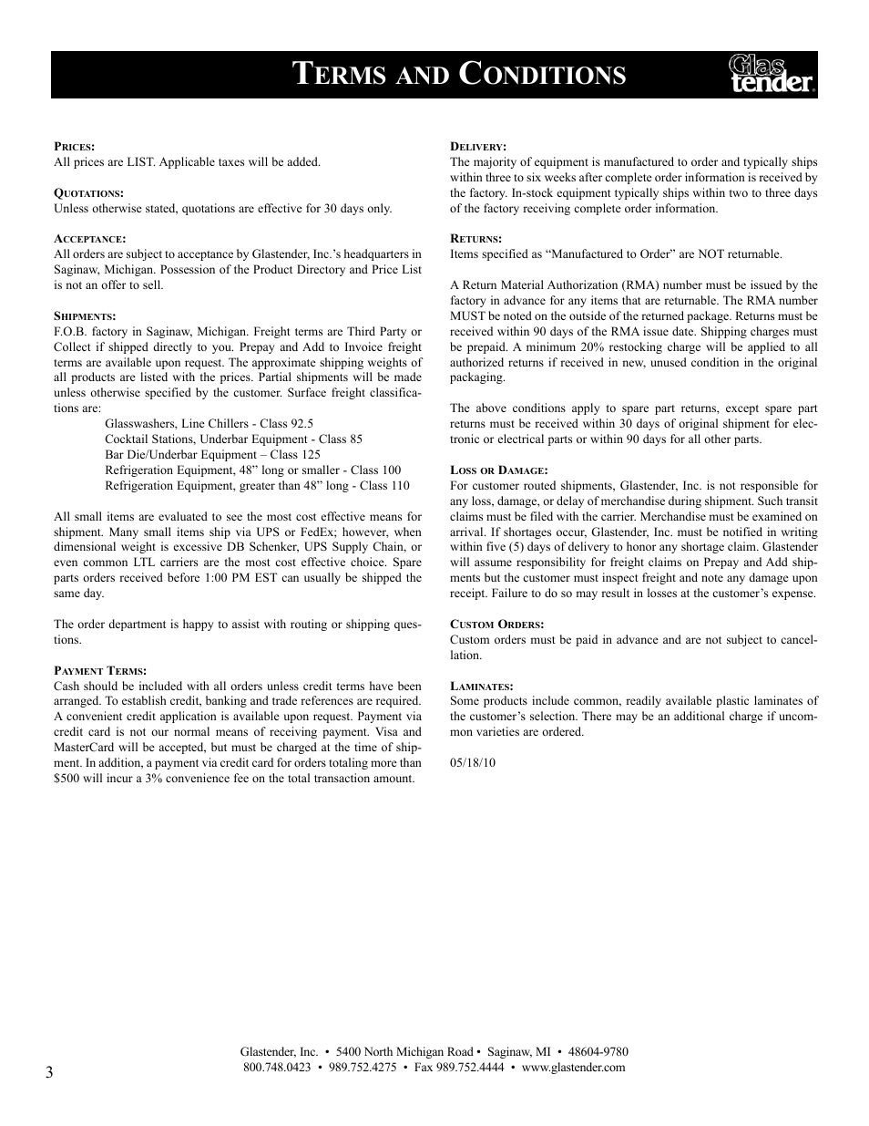 Erms, Onditions | Glastender MFV24 Reach-In Mug Chillers User Manual | Page 6 / 16