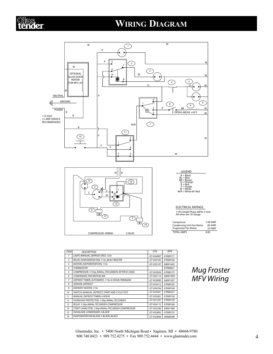 Mug froster mfv wiring, Iring, Iagram | Glastender MFV24 Reach-In Mug Chillers User Manual | Page 7 / 16