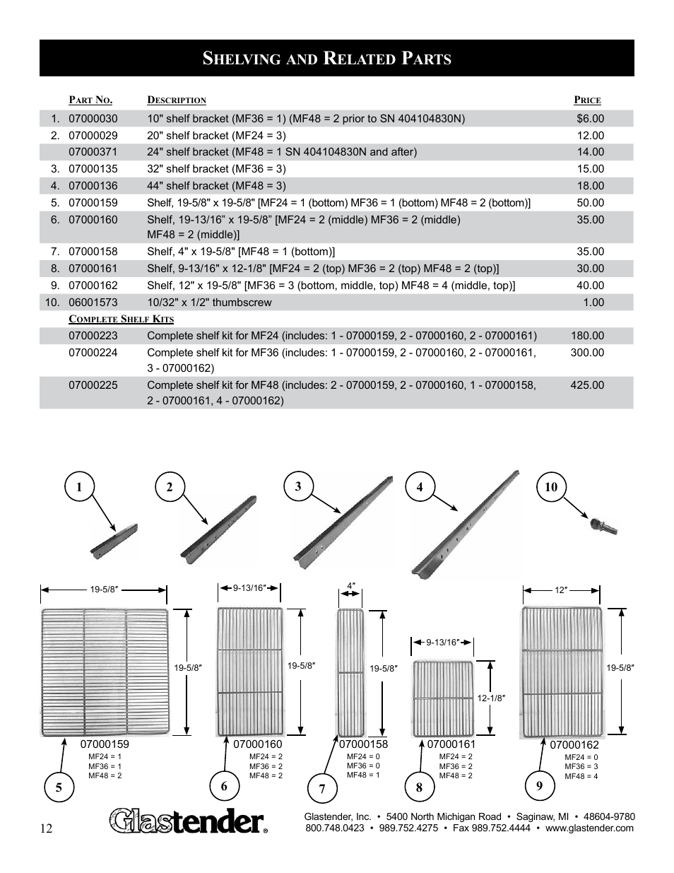 Helving, Elated, Arts | Glastender MF48 User Manual | Page 14 / 17