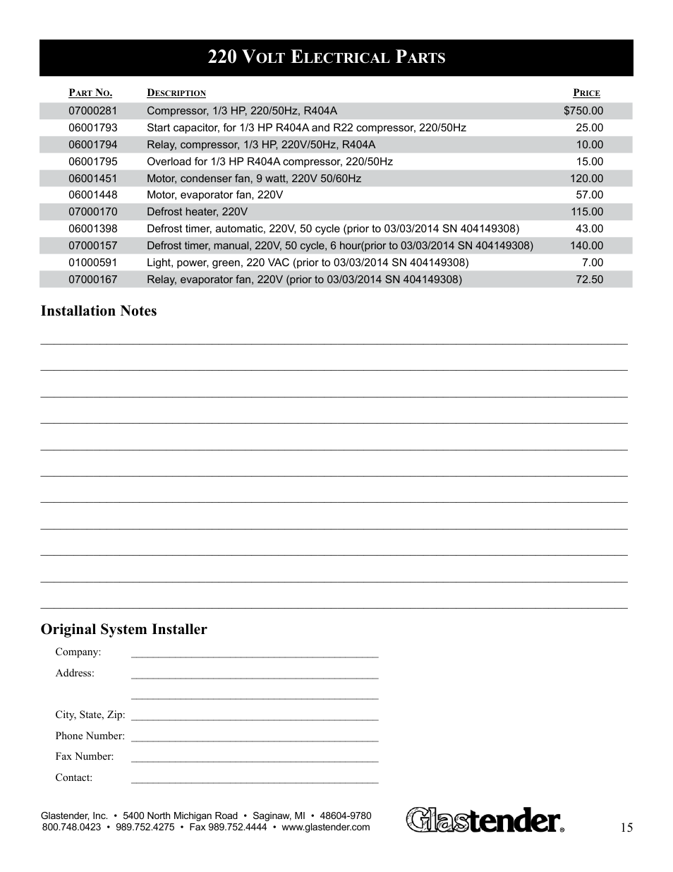 220 v, Original system installer, Lectrical | Arts | Glastender MF48 User Manual | Page 17 / 17