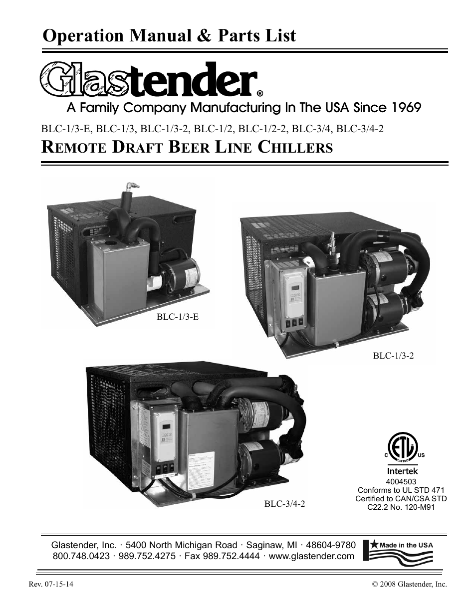 Glastender BLC-3/4-2 User Manual | 21 pages