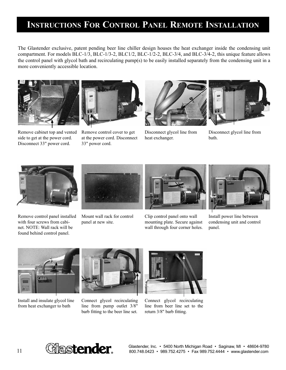 Nstructions, Ontrol, Anel | Emote, Nstallation | Glastender BLC-3/4-2 User Manual | Page 12 / 21