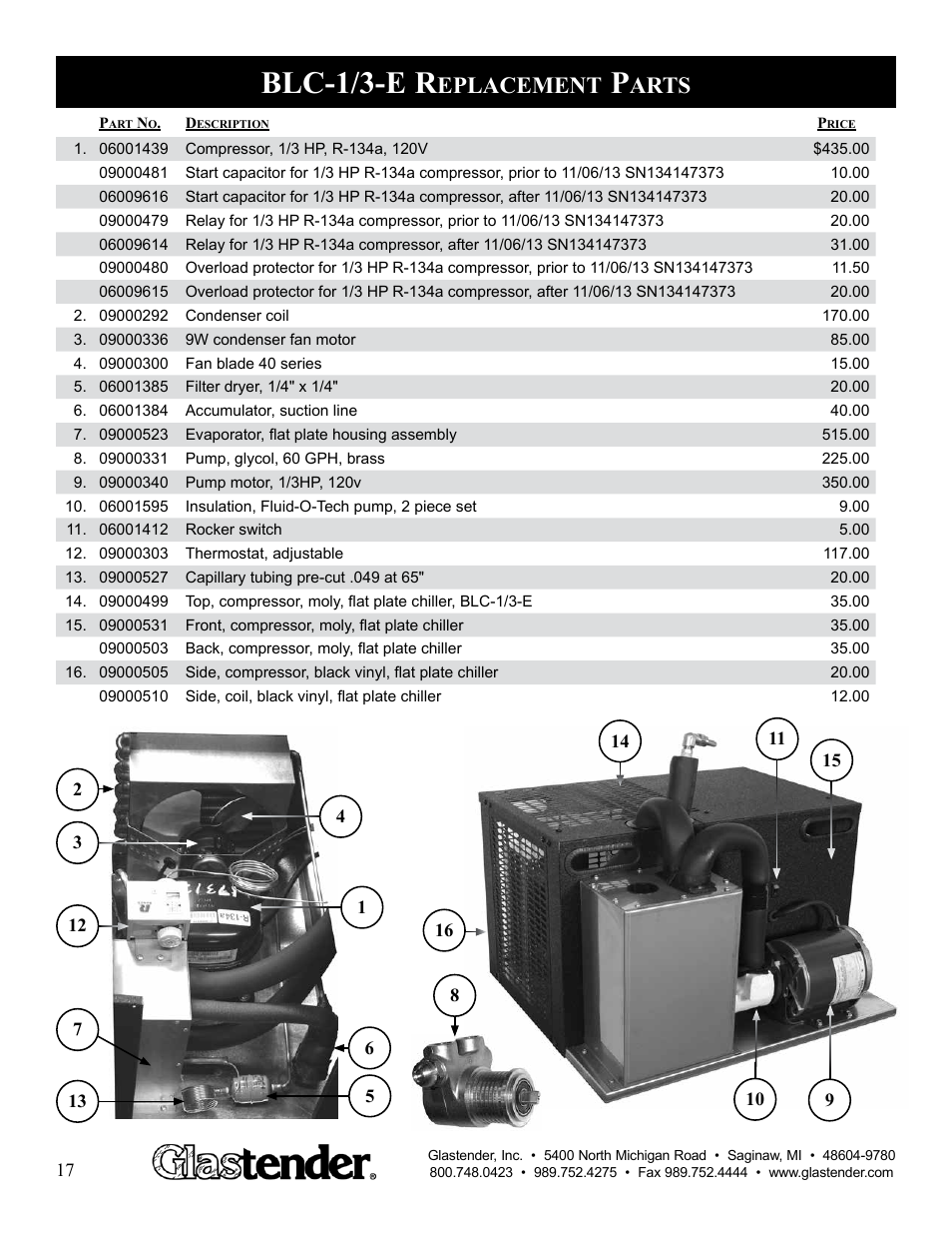 Blc-1/3-e r, Eplacement, Arts | Glastender BLC-3/4-2 User Manual | Page 18 / 21
