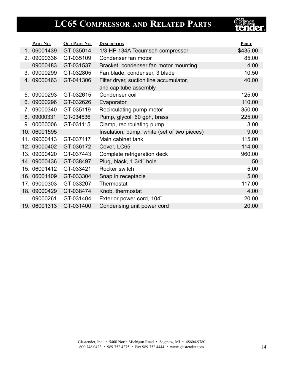 Lc65 c, Ompressor, Elated | Arts | Glastender LC47 User Manual | Page 17 / 28