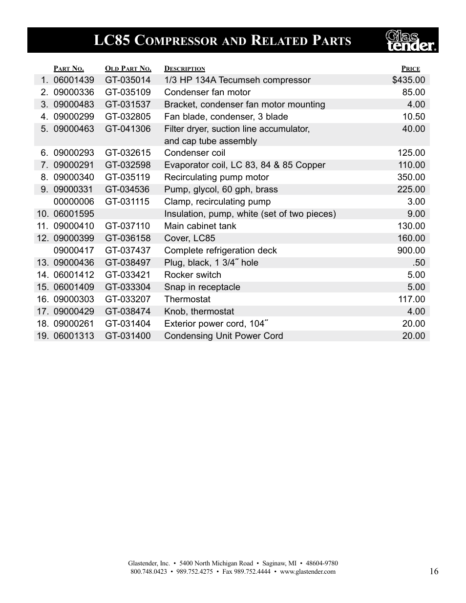 Lc85 c, Ompressor, Elated | Arts | Glastender LC47 User Manual | Page 19 / 28