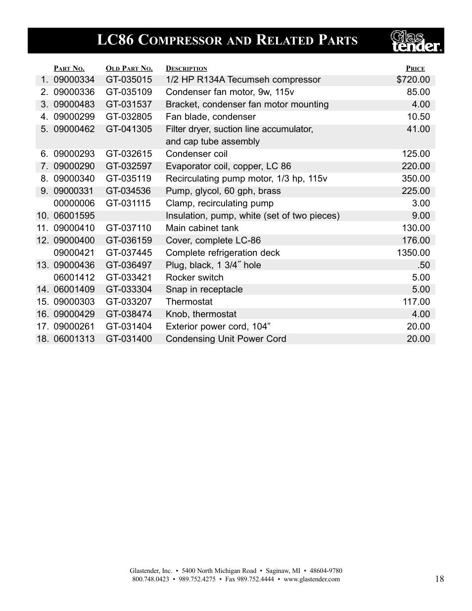 Lc86 c, Ompressor, Elated | Arts | Glastender LC47 User Manual | Page 21 / 28