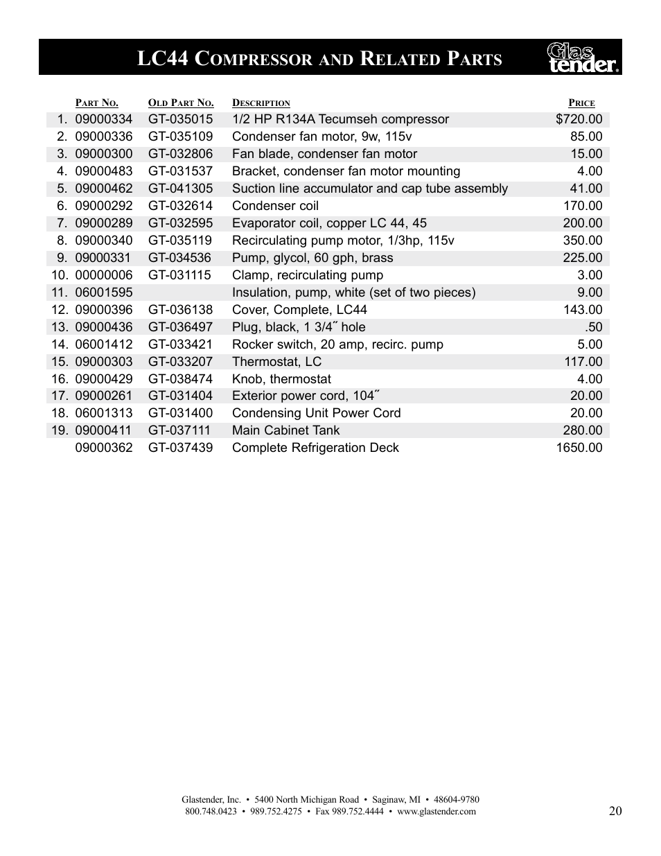 Lc44 c, Ompressor, Elated | Arts | Glastender LC47 User Manual | Page 23 / 28