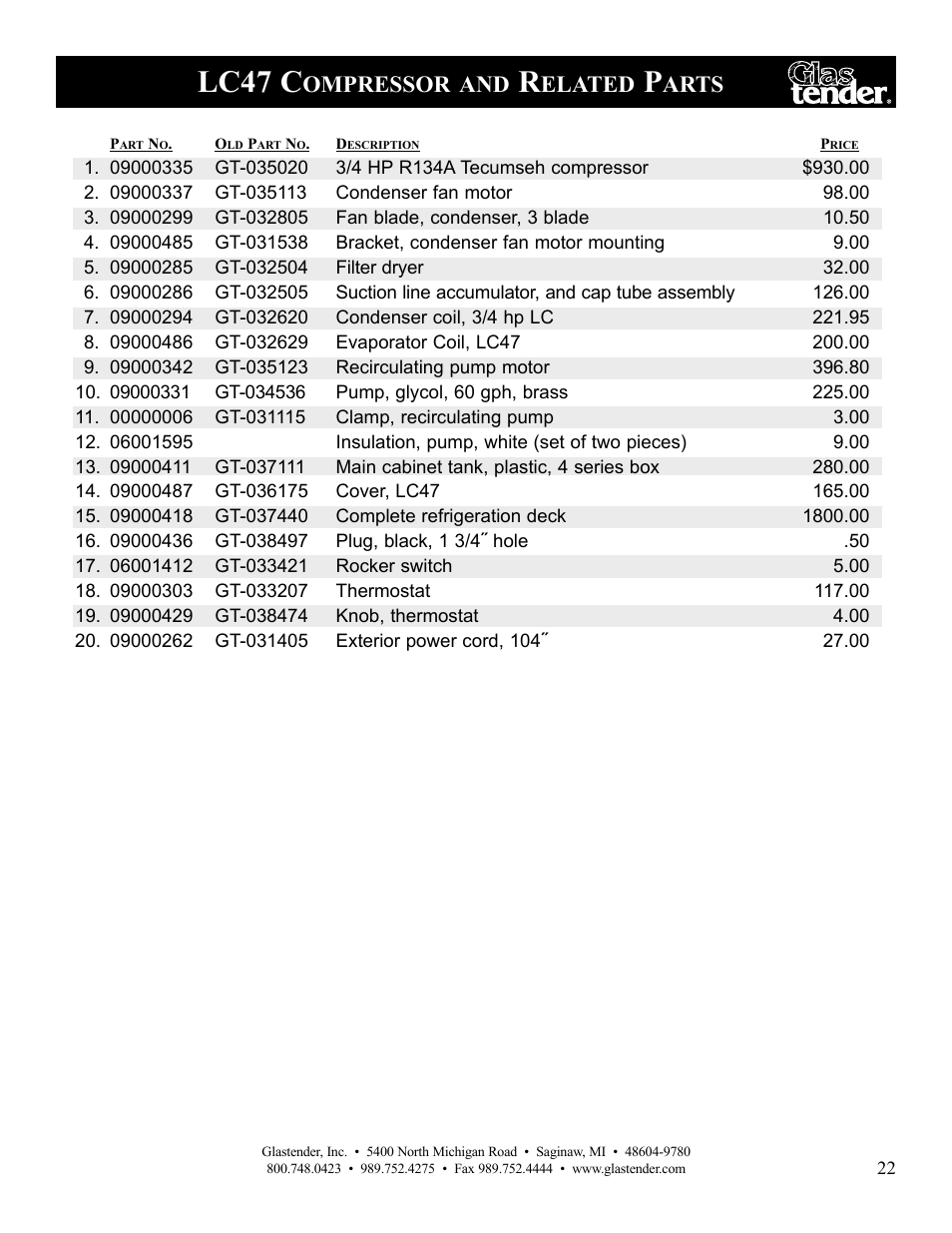 Lc47 c, Ompressor, Elated | Arts | Glastender LC47 User Manual | Page 25 / 28