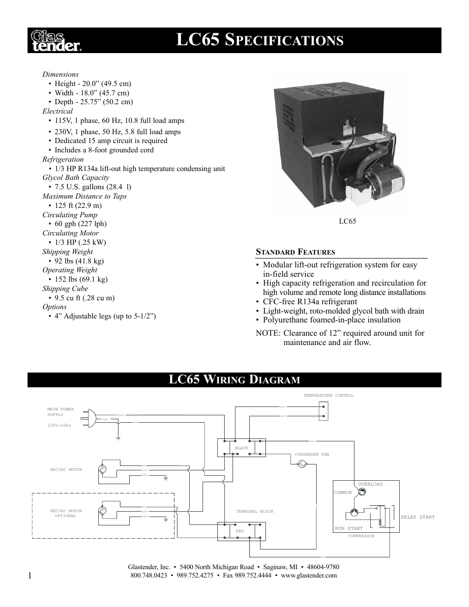 Lc65 s, Pecifications, Lc65 w | Iring, Iagram | Glastender LC47 User Manual | Page 4 / 28