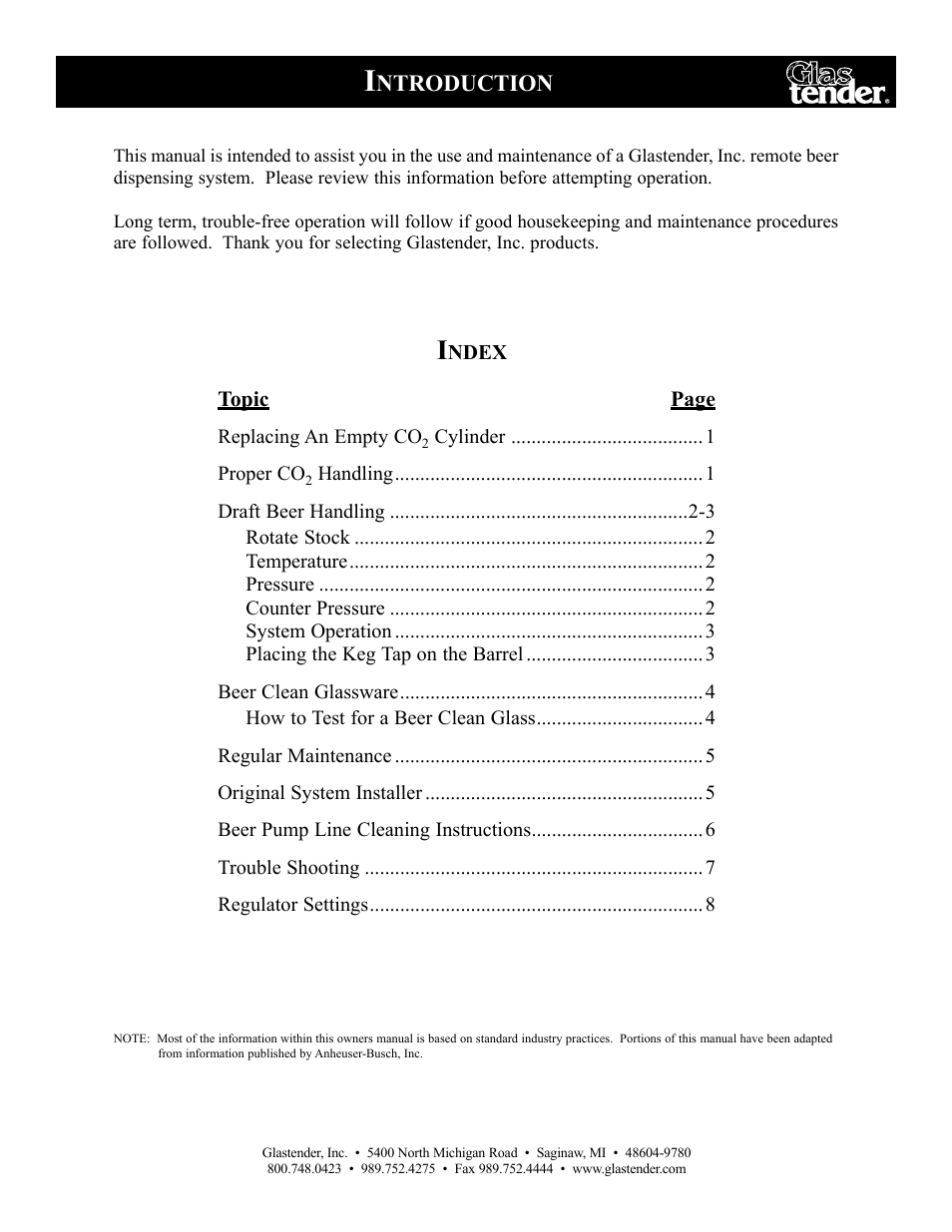 Ntroduction | Glastender Remote Beer Dispensing System User Manual | Page 3 / 12
