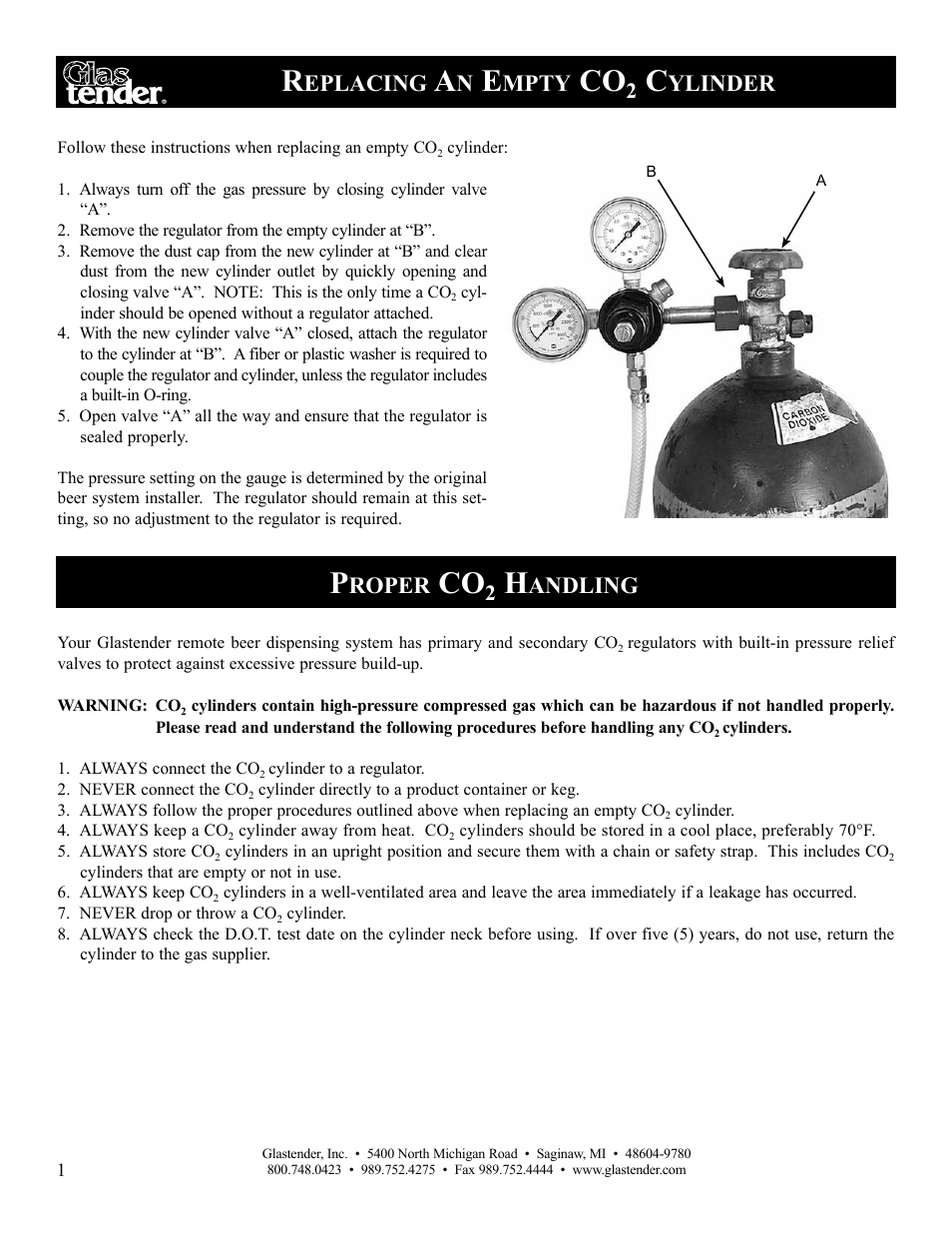 Eplacing, Mpty, Ylinder | Roper, Andling | Glastender Remote Beer Dispensing System User Manual | Page 4 / 12