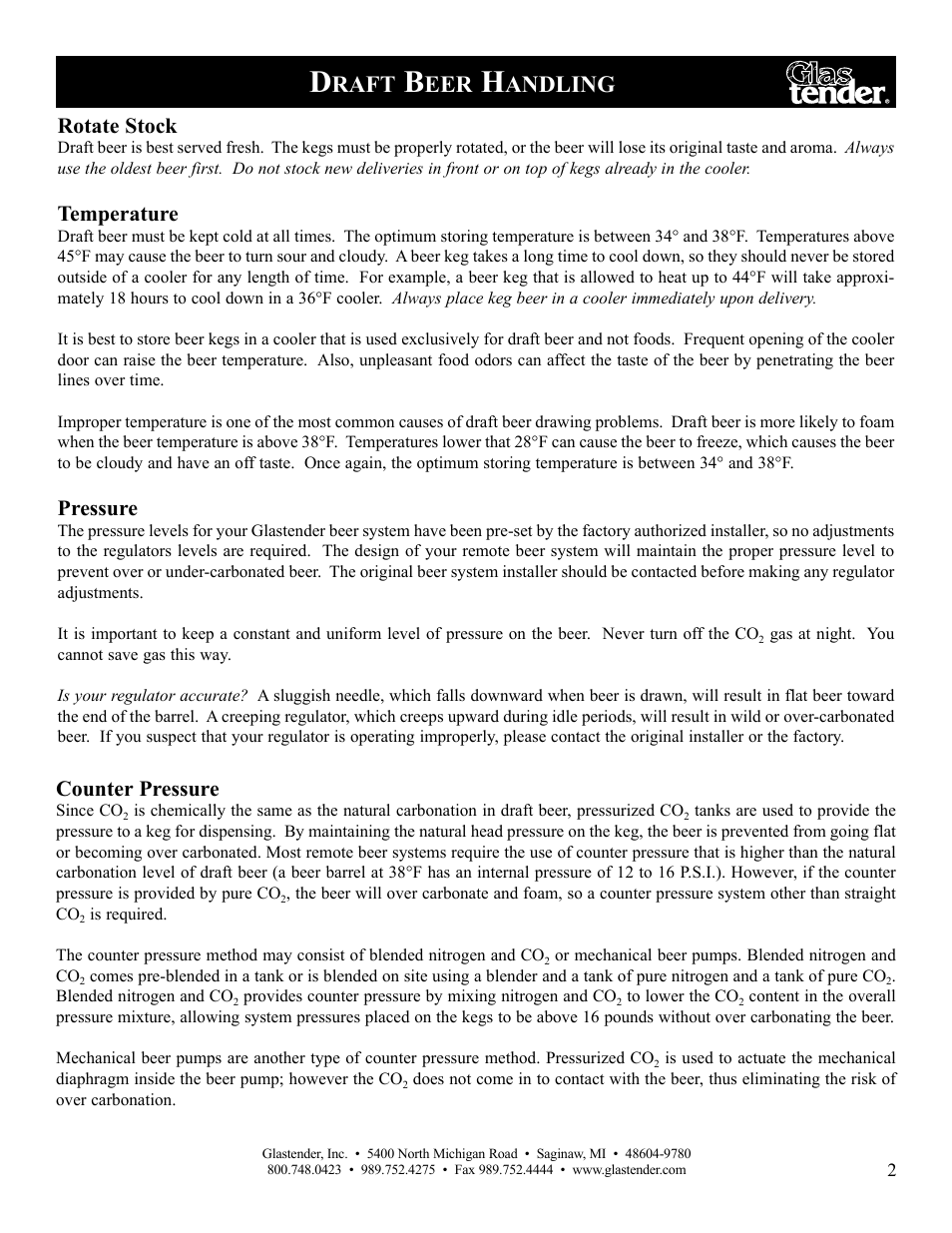 Raft, Andling, Rotate stock | Temperature, Pressure, Counter pressure | Glastender Remote Beer Dispensing System User Manual | Page 5 / 12