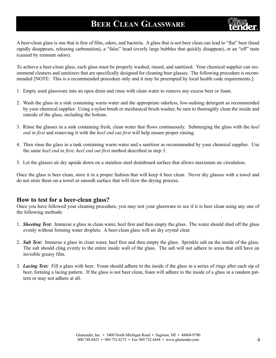Lean, Lassware | Glastender Remote Beer Dispensing System User Manual | Page 7 / 12