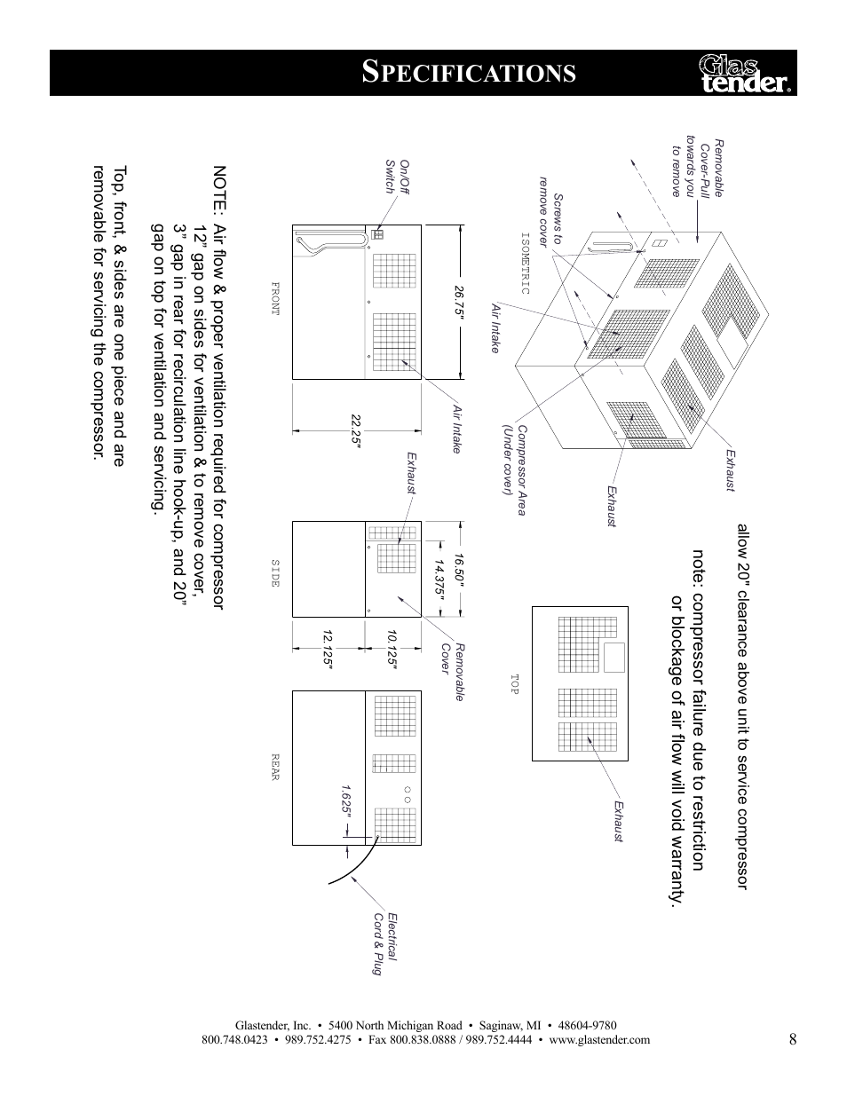 Pecifications | Glastender LC84 User Manual | Page 11 / 16