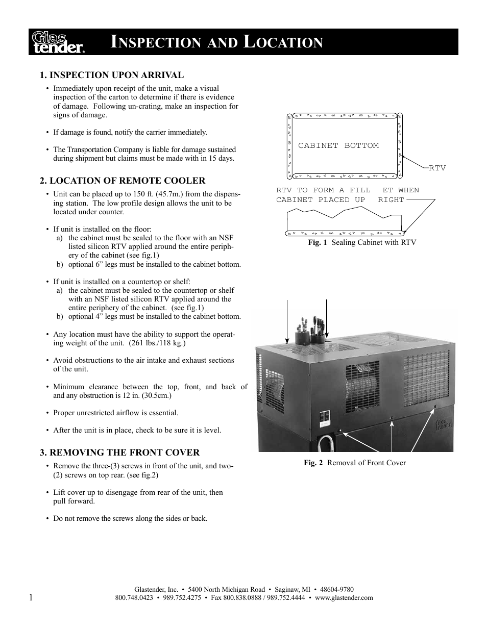 Nspection, Ocation | Glastender LC84 User Manual | Page 4 / 16