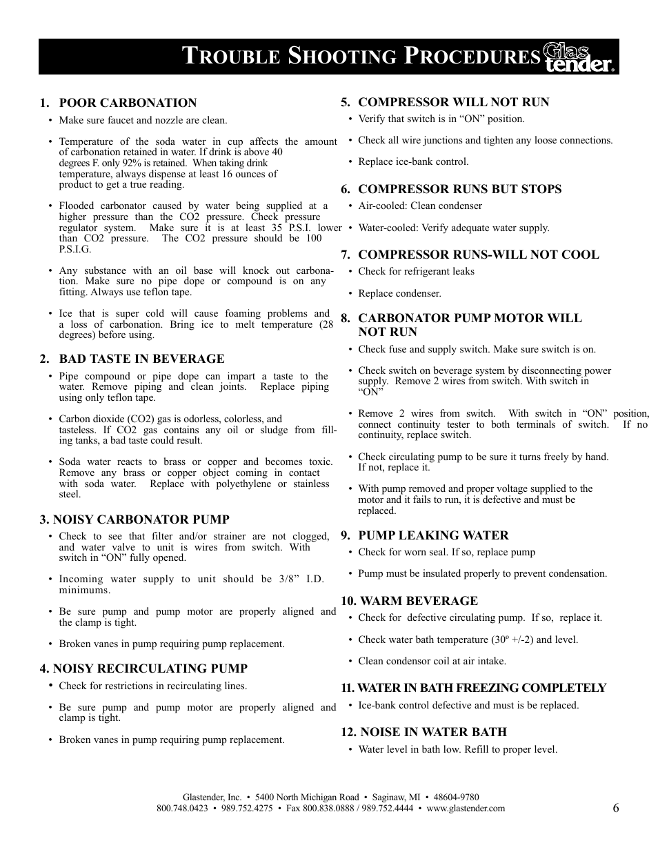 Rouble, Hooting, Rocedures | Glastender LC84 User Manual | Page 9 / 16