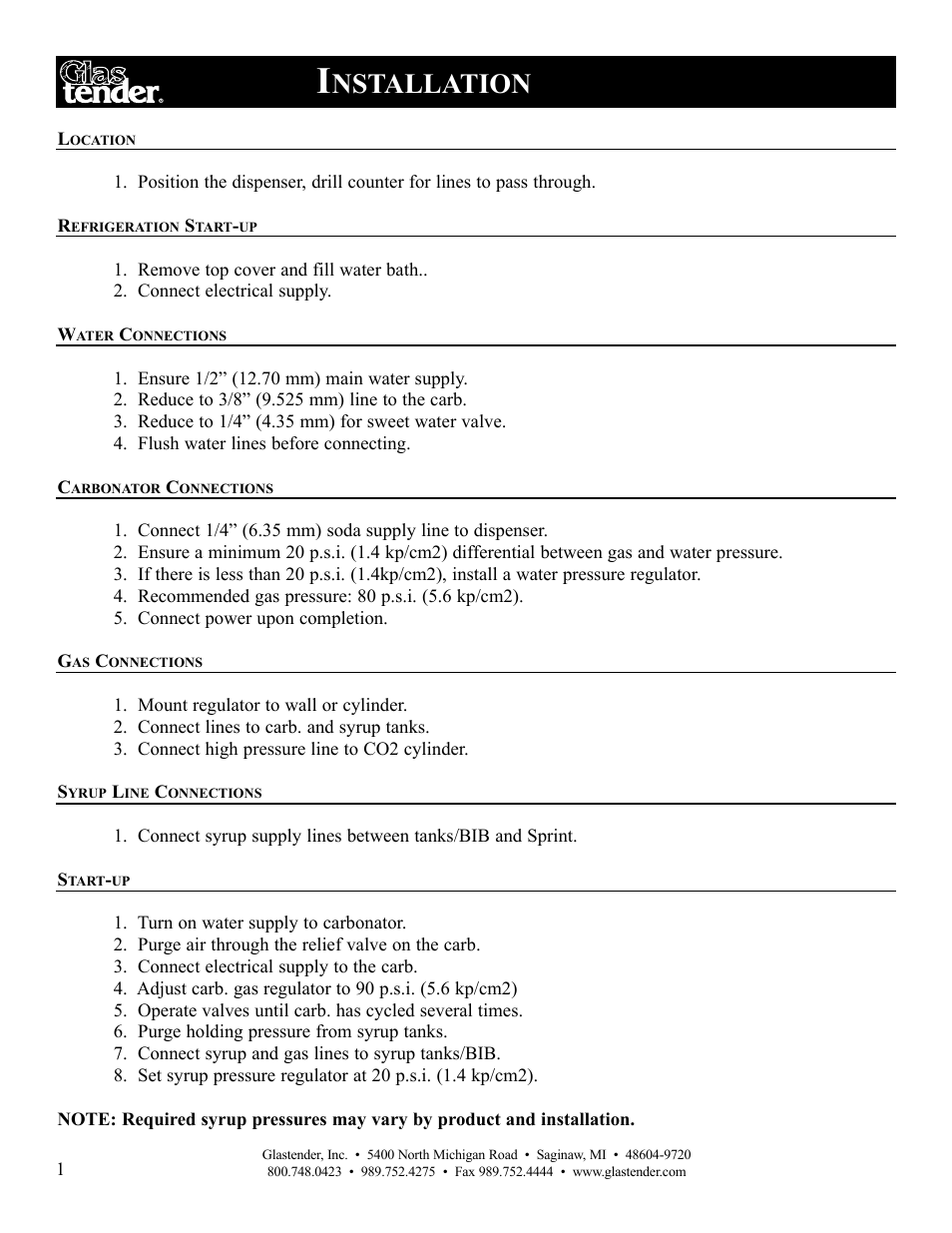 Nstallation | Glastender Juice Pro Dispensers User Manual | Page 4 / 12