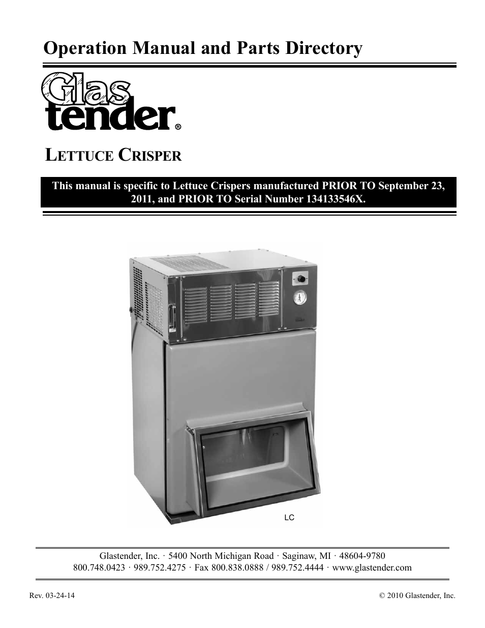 Glastender Lettuce Crisper User Manual | 12 pages